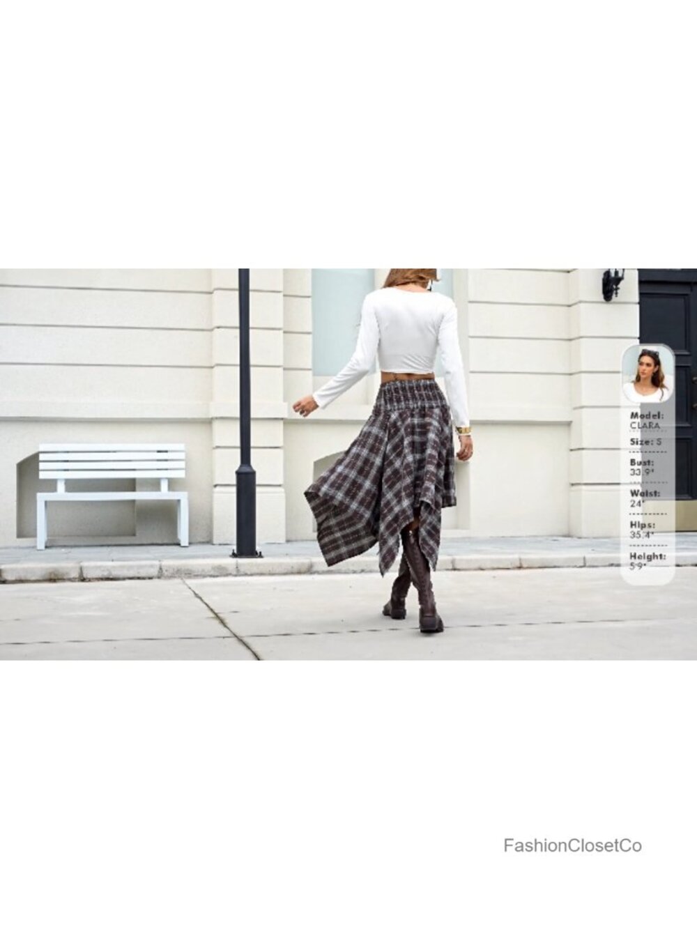 Y2K Plaid Asymmetrical Hem Midi Skirt High Rise Ruched Handkerchief Skirt - Picture 5 of 5